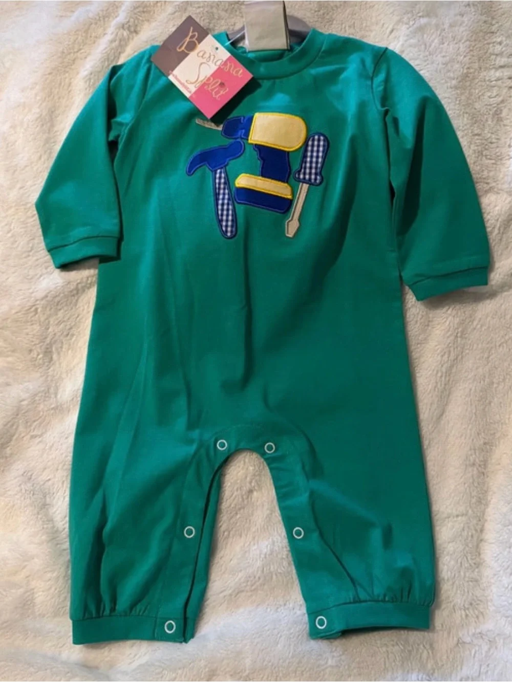 Bari & Shae Green Tool Appliqué Baby One-Piece